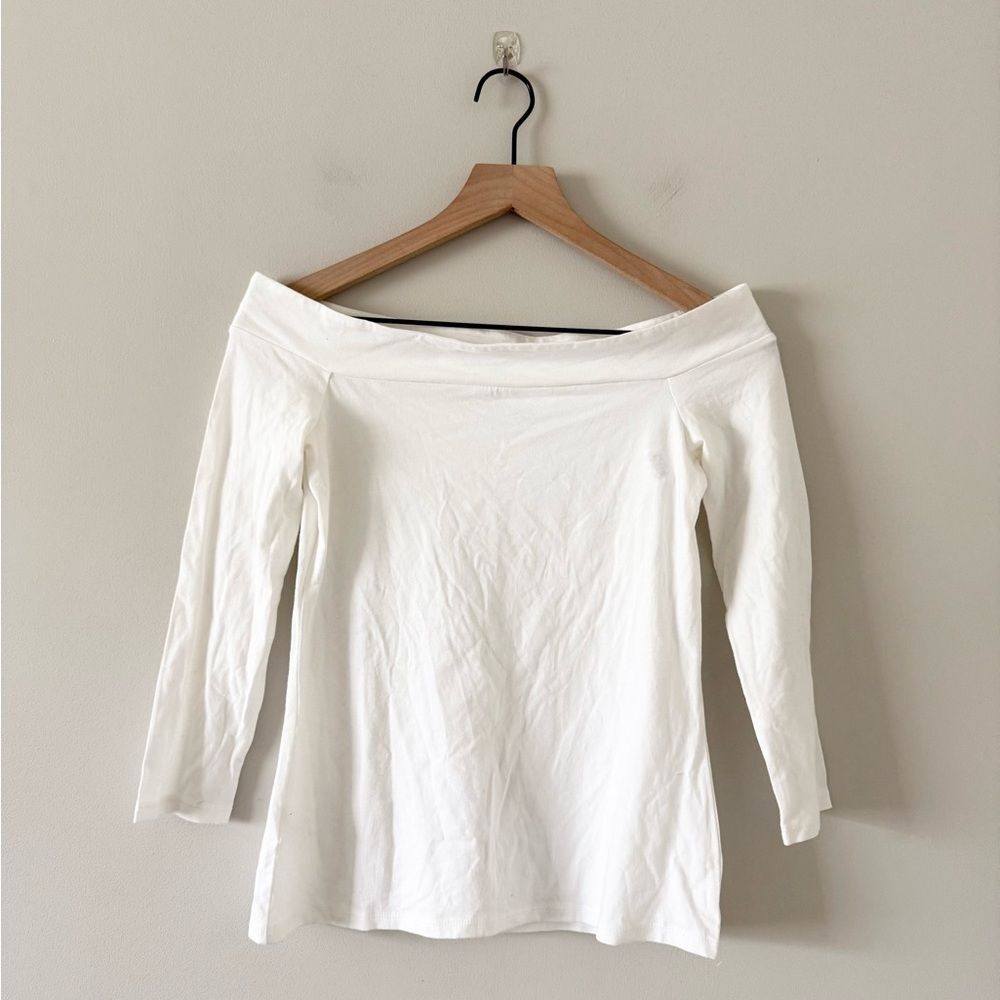 NWT LOFT Boat Neck 3/4 Sleeve Top in White Size XS